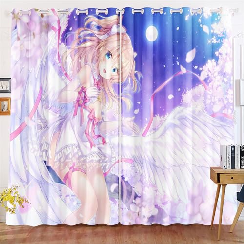 KIDSLOVE Anime Verdunkelungsvorhänge Anime Mädchen Blickdicht Vorhänge Cartoon Manga Japanisch Verdunkelungsvorhang Für Schlafzimmer Kinderzimmer (3,280x180cm(BxH)/ 140x180cmx2) von KIDSLOVE