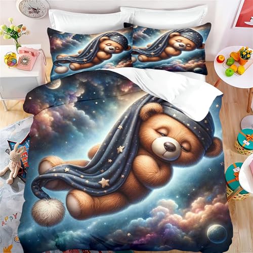 KIDSLOVE Little Bear Bettwäsche 135x200 Süß Tier Bär Bettwäsche Set Für Kinder Mädchen, Lustig Bear Bettbezug Set Weiche Mikrofaser Mit Kissenbezüge (1,135 X 200 cm 50 x 75 x 1) von KIDSLOVE