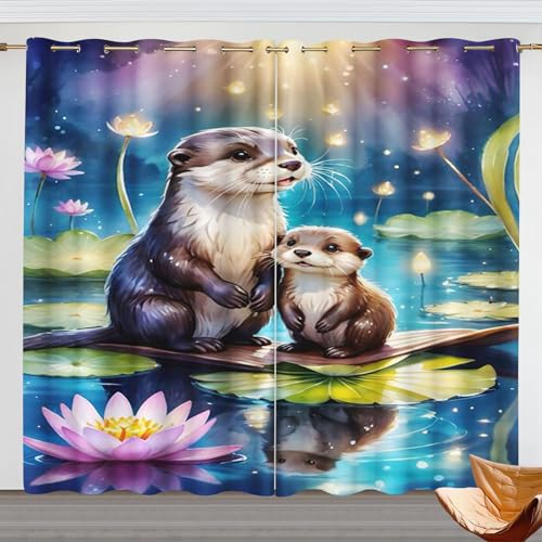 KIDSLOVE Otter Vorhänge Süßes Otter Fenstervorhang Schlafzimmer 100x140cm 3D Cartoon Seeotter Vorhnge Wasserdichter Stoff Vorhang 2 Set Blickdicht (150x166cm(BxH)/ 75x166cmx2,3) von KIDSLOVE