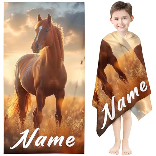 KIDSLOVE Personalisiert Pferd Strandtuch Groß 100x200cm Mikrofaser Bedrucktes Mit Pferd Motiv Handtuch Pferd Kinder Badetuch Mit Namen Handtuch Pferd Personalisiert Badetuch (1,70 x 140 cm) von KIDSLOVE