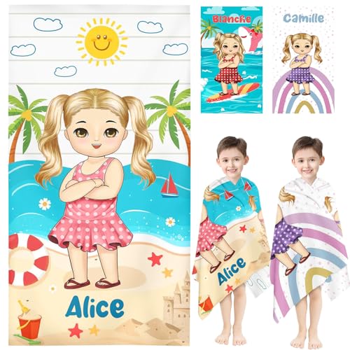 KIDSLOVE Personalisiert Strandtuch Mit Namen, Personalisierte Handtuch Badetuch Mit Namen Mikrofaser Strandtuch Lustiger Mädchen Strand Groß 100x200cm Badetuch Kinder (1,50 x 100 cm) von KIDSLOVE
