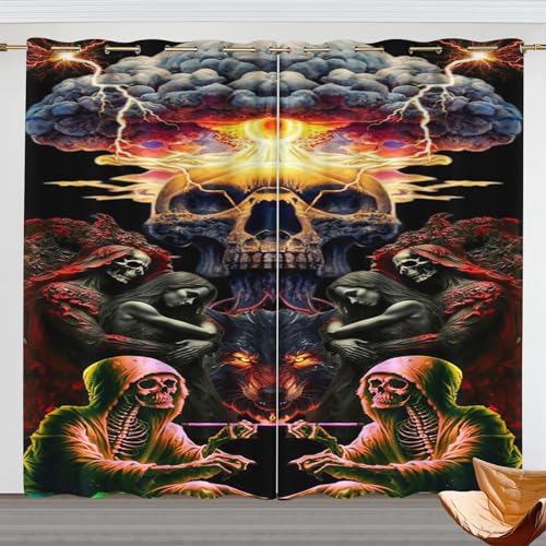 KIDSLOVE Skull Vorhänge Skull Pattern Gothic Fenstervorhang Schlafzimmer 100x140cm Skull Blickdicht Vorhnge Wasserdichter Stoff 3D Skull Vorhang 2 Set Blickdicht (150x166cm(BxH)/ 75x166cmx2,4) von KIDSLOVE
