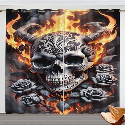 KIDSLOVE Skull Vorhänge Skull Pattern Gothic Fenstervorhang Schlafzimmer 100x140cm Skull Blickdicht Vorhnge Wasserdichter Stoff 3D Skull Vorhang 2 Set Blickdicht (150x166cm(BxH)/ 75x166cmx2,6) von KIDSLOVE