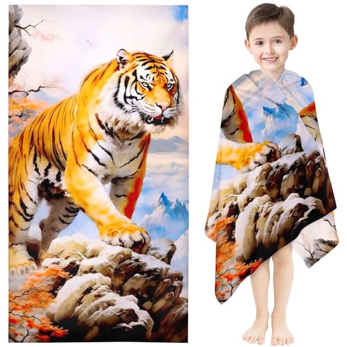 KIDSLOVE Tiger Strandtuch 90x180 cm Badetuch Waldtier Tiger Strandlaken Handtücher 50x100cm Für Kinder Tiger Badetuch Groß 100x200cm Microfaser Handtücher Handtuch (1,40 x 80 cm) von KIDSLOVE