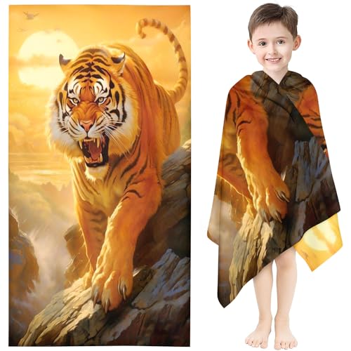 KIDSLOVE Tiger Strandtuch 90x180 cm Badetuch Waldtier Tiger Strandlaken Handtücher 50x100cm Für Kinder Tiger Badetuch Groß 100x200cm Microfaser Handtücher Handtuch (4,70 x 140 cm) von KIDSLOVE