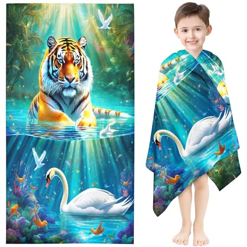 KIDSLOVE Tiger Strandtuch 90x180 cm Badetuch Waldtier Tiger Strandlaken Handtücher 50x100cm Für Kinder Tiger Badetuch Groß 100x200cm Microfaser Handtücher Handtuch (6,90 x 180 cm) von KIDSLOVE