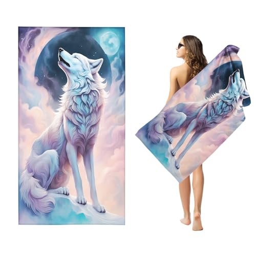 KIDSLOVE Wolf Handtücher - Strandtuch 90x180 cm Wölfe Muster Badetuch Strandlaken 3D Badetuch groß 100x200 Strandhandtuch Mikrofaser Handtücher 50x100cm für Wander (100 x 200 cm,4) von KIDSLOVE