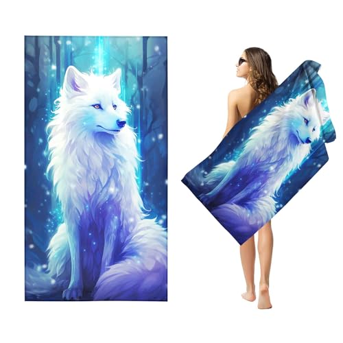 KIDSLOVE Wolf Handtücher - Strandtuch 90x180 cm Wölfe Muster Badetuch Strandlaken 3D Badetuch groß 100x200 Strandhandtuch Mikrofaser Handtücher 50x100cm für Wander (100 x 200 cm,8) von KIDSLOVE