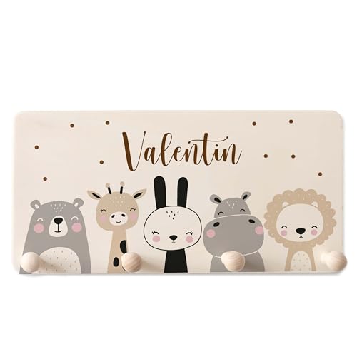 Kidsmood Kindergarderobe Personalisiert mit Namen, Kinderzimmer Möbel aus robustem Holz, Garderobenleiste Kinder, Baby Garderobe für Babyzimmer mit 4 Kleiderhaken Wand-Montage [40x20x1,5 cm] von Kidsmood