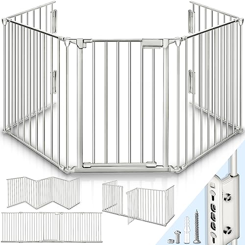 KIDUKU® Kaminschutzgitter mit Tür Metall 180 cm | Absperrgitter Ofenschutzgitter faltbar | Konfigurationsgitter inkl. 3 Elementen (Grau) von KIDUKU