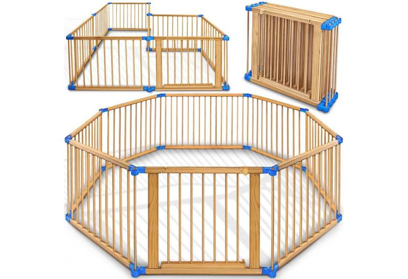 KIDUKU Laufgitter 7,2 Meter Laufstall XXL klappbar inkl. Tür, bestehend aus 8 Elementen (mit doppelter Sicherung für Kinder Krabbelgitter), Absperrgitter individuell formbar von KIDUKU