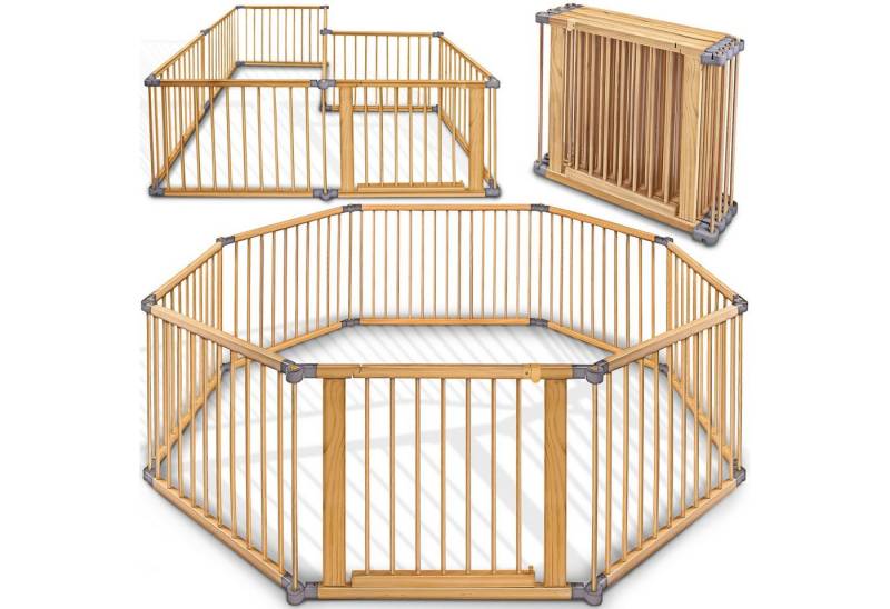 KIDUKU Laufgitter 7,2 Meter Laufstall XXL klappbar inkl. Tür, bestehend aus 8 Elementen (mit doppelter Sicherung für Kinder Krabbelgitter), Absperrgitter individuell formbar von KIDUKU