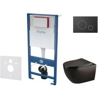 Genesis - Set Vorwandelement, wc Gaia mit Softclose-Sitz und Betätigungsplatte Gemini ii, schwarz matt / Chrom 30505SS31 - Kielle von KIELLE