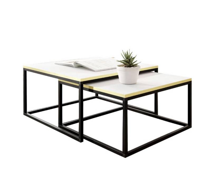 KIER FURNITURE Couchtisch 2er Set - 75x75 und 65x65 cm, Weiß und Goldfarbenes Furnier KIER FURNITURE Couchtisch 2er Set - 75x75 und 65x65 cm, Weiß und Goldfarbenes Furnier von KIER FURNITURE