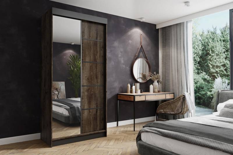 KIER FURNITURE Drehtürenschrank AMO Schiebegarderobe, Schrank Schlafzimmer – Esche Dunkel von KIER FURNITURE