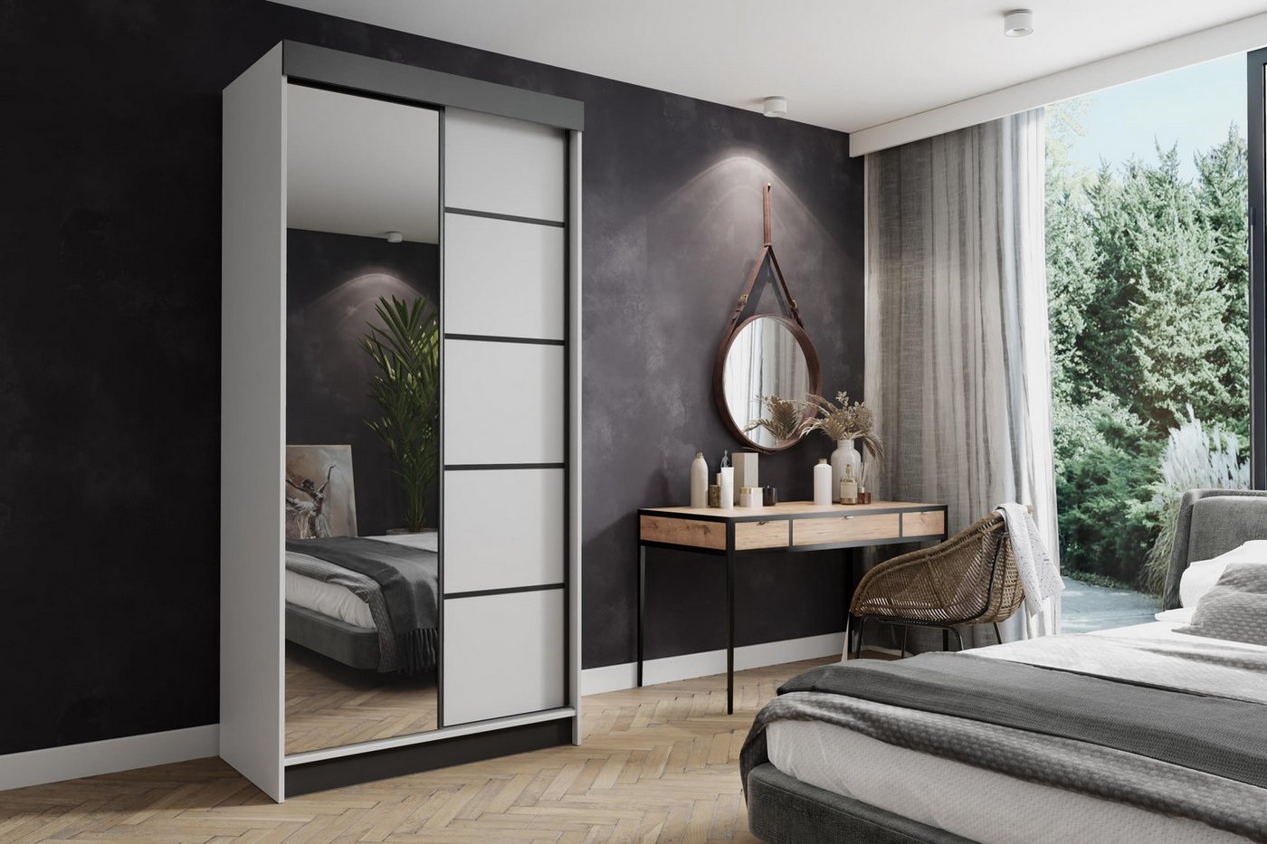 KIER FURNITURE Drehtürenschrank AMO Schiebegarderobe, Schrank Schlafzimmer – Weiß von KIER FURNITURE