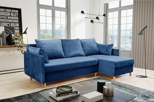KIER FURNITURE - Ecksofa 210x140 cm - Sofa L Form - Sofa mit Schlaffunktion und Bettkasten - Liegefläche 140×200 cm - Ottomane Links oder Rechts - Schlafcouch, Gästebett - Samt Blau - 210x140x70 cm KIER FURNITURE - Ecksofa 210x140 cm - Sofa L Form - Sofa mit Schlaffunktion und Bettkasten - Liegefläche 140×200 cm - Ottomane Links oder Rechts - Schlafcouch, Gästebett - Samt Blau - 210x140x70 cm von KIER FURNITURE