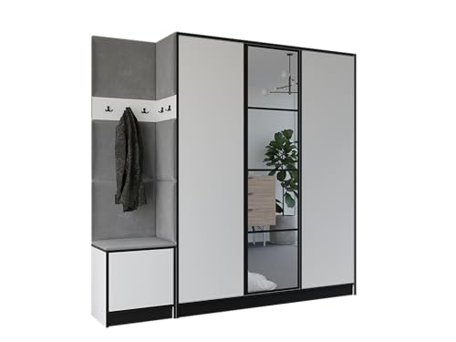 KIER FURNITURE Flurgarderobe Modern - Garderobenschrank mit Sitzbank, Haken und Schuhschrank - Flur Möbel Geräumig und Stilvoll - BxHxT 209,6x205x39cm - Weiß & Grau KIER FURNITURE Flurgarderobe Modern - Garderobenschrank mit Sitzbank, Haken und Schuhschrank - Flur Möbel Geräumig und Stilvoll - BxHxT 209,6x205x39cm - Weiß & Grau von KIER FURNITURE