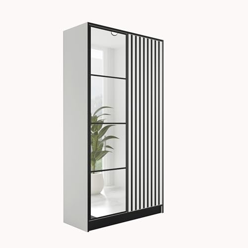 KIER FURNITURE Kleiderschrank mit Spiegel - Schrank Schlafzimmer - Garderobenschrank Flur Diele - Ausziehbare Kleiderstange - Eden v3 - BxHxT 104,8x205x39cm - 2 Türen - Weiß von KIER FURNITURE
