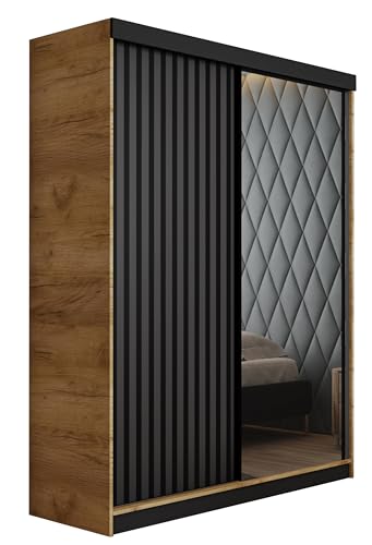 KIER FURNITURE Mehrzweckschrank Malani 138 Schiebetürenschrank - Eleganter Kleiderschrank Schrank Garderobe Spiegel - Wohnzimmerschrank Schiebetüren - Craft Eiche Gold + Graphit 138x205x59 cm von KIER FURNITURE