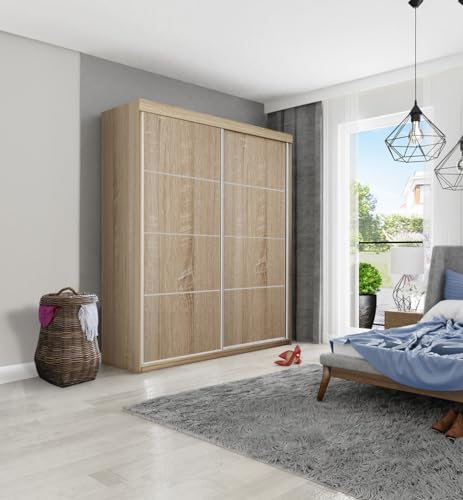 KIER FURNITURE Schiebegarderobe - Schrank Schlafzimmer – Schlafzimmerschrank – Wardrobe Bedroom – Kleiderschränke – Kleiderschrank Sonoma-Eiche – 150x200x62 cm von KIER FURNITURE