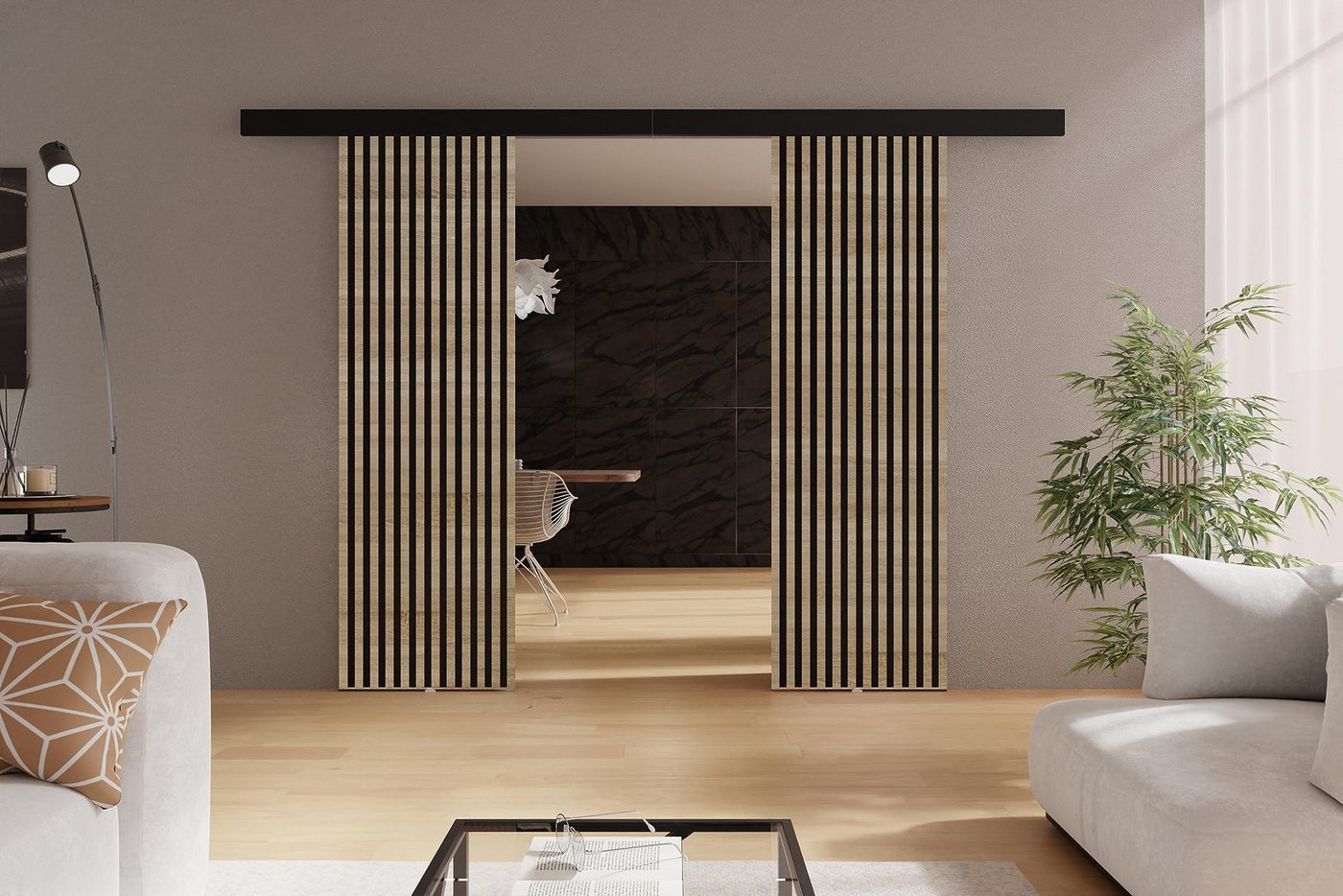 KIER FURNITURE Schiebetür BELMO DUO Schiene Komplettset Mit Tür – Sonoma Eiche von KIER FURNITURE