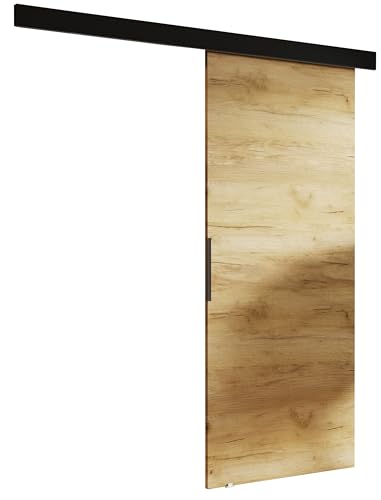 KIER FURNITURE Schiebetür Komplettset MALIBU - Tür mit Laufschiene - Schiebetürsystem - Raumspartür - Innentüren - Sliding Door Set - Craft Eiche B86xH205xT1,6cm von KIER FURNITURE