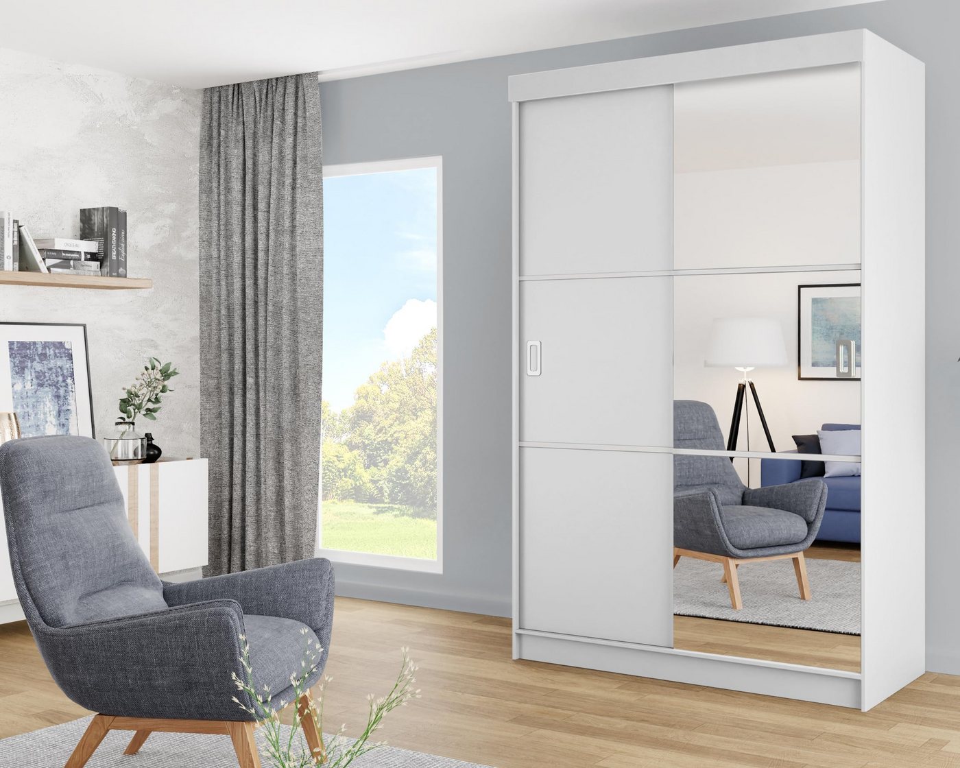 KIER FURNITURE Schwebetürenschrank Schrank Schlafzimmer BILL, Kleiderschränke – 138x205x59 cm von KIER FURNITURE