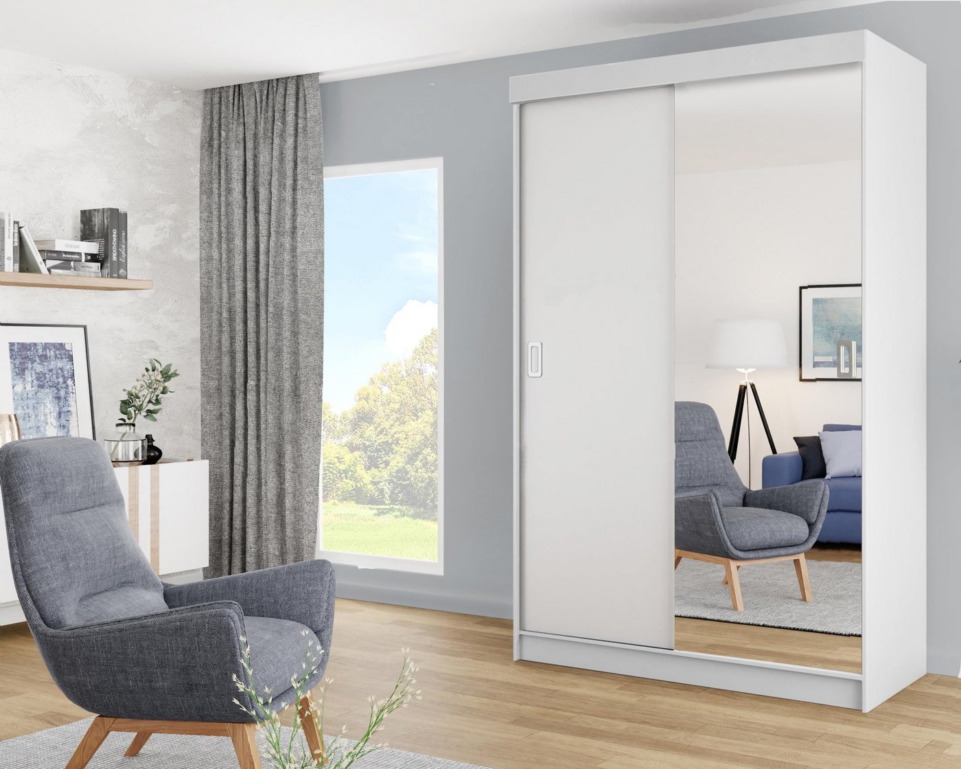 KIER FURNITURE Schwebetürenschrank Schrank Schlafzimmer BILL, Kleiderschränke – 138x205x59 cm von KIER FURNITURE