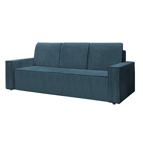 KIER FURNITURE Sofa mit Schlaffunktion - Cord Sofa - 236 cm lang - Wohnzimmer Couch mit Bettkasten - Große Liegefäche 143x200 cm - Leo Schlafsofa Ausziehbar - Blau von KIER FURNITURE