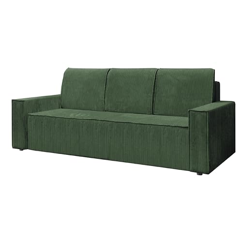 KIER FURNITURE Sofa mit Schlaffunktion - Cord Sofa - 236 cm lang - Wohnzimmer Couch mit Bettkasten - Große Liegefäche 143x200 cm - Leo Schlafsofa Ausziehbar - Grün von KIER FURNITURE