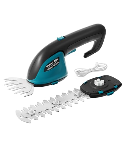 KIESBOHR 2-in-1 Akku Gartenschere 7.2V für Rasen & Hecke, CSL201 kleine Grasschere und Heckenschere mit Integrierter 2000mAh Akku, 10cm Grasmesser, 17cm Strauchtrimmer and Typ C Kabel von KIESBOHR