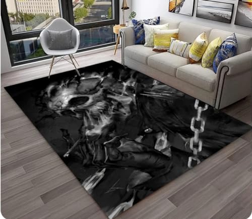 KIESEY Horror-Schädel-Cartoon-Teppich für Wohnzimmer, Teppich, Schlafzimmer, Sofa, Türmatte, Dekor, Teppich, rutschfeste Bodenmatte 50x80cm von KIESEY