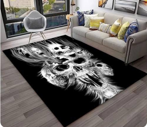 KIESEY Horror-Schädel-Cartoon-Teppich für Wohnzimmer, Teppich, Schlafzimmer, Sofa, Türmatte, Dekor, Teppich, rutschfeste Bodenmatte 80x150cm von KIESEY