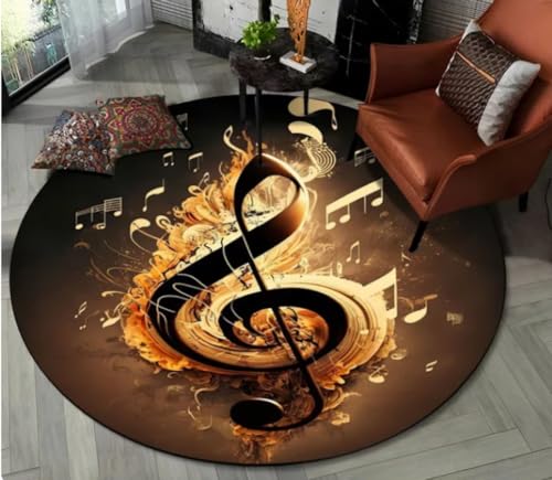 KIESEY Runder Teppich mit Cartoon-Musik-Motiv für Wohnzimmer, Schlafzimmer, Dekoration, rutschfeste Matte für den Haustierbereich 120cm von KIESEY