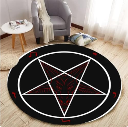 KIESEY Satan Fashion Pentagrams Runder 3D-Gedruckter Teppich Satan Schlafzimmer Wohnzimmer Teppich Büroteppich 80cm von KIESEY