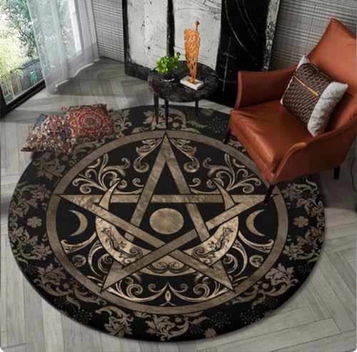 KIESEY Satan Fashion Pentagrams Runder 3D-Gedruckter Teppich Satan Schlafzimmer Wohnzimmer Teppich Büroteppich 80cm von KIESEY