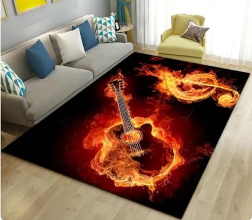 KIESEY Teppich mit klassischer Gitarre, für Wohnzimmer, Teppich, Schlafzimmer, Sofa, Fußmatte, Dekoration, rutschfeste Bodenmatte 100x160cm von KIESEY