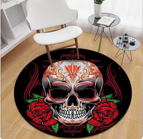 KIESEY Terror Skull Print runder Teppich Wohnzimmer Anti-Rutsch-Teppich Couchtisch Matte Schlafzimmer Teppich 200cm von KIESEY