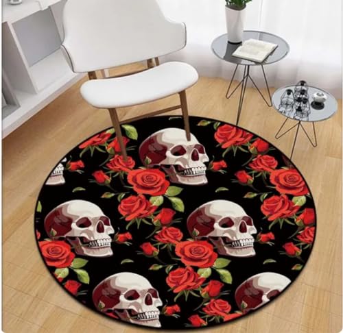 KIESEY Terror Skull Print runder Teppich Wohnzimmer Anti-Rutsch-Teppich Couchtisch Matte Schlafzimmer Teppich 60cm von KIESEY