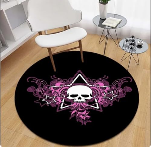 KIESEY Terror Skull Print runder Teppich Wohnzimmer Anti-Rutsch-Teppich Couchtisch Matte Schlafzimmer Teppich 80cm von KIESEY