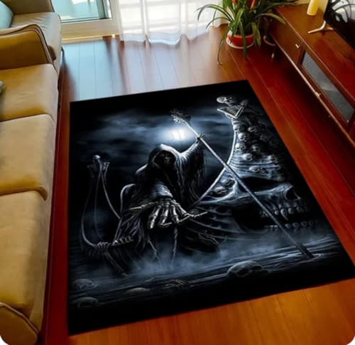 KIESEY Totenkopf-Teppich, Heimdekoration, Wohnzimmer, Sofa, Fußmatte, rutschfeste Bodenmatte, Schlafzimmer, Nachttisch 50x80cm von KIESEY