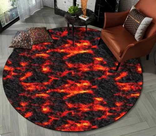 KIESEY Vulkan-Lava-Teppich, runder Teppich für Wohnzimmer, Schlafzimmer, Fußpolster, Haustiermatte, Dekoration, rutschfeste Bodenmatte 60cm von KIESEY