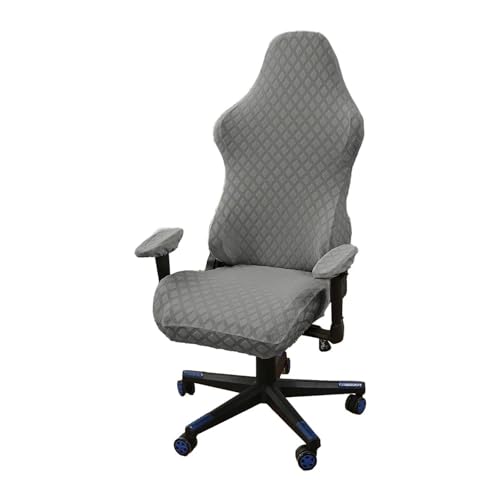 KIFSDLF 4 Stück/Set Elastischer Jacquard-Gaming-Stuhlbezug, dehnbar, staubdicht, Sitzschutzbezug, Rhomboid, einfarbig, for das Home Office(Light Grey) von KIFSDLF