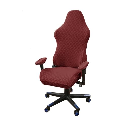 KIFSDLF 4 Stück/Set Elastischer Jacquard-Gaming-Stuhlbezug, dehnbar, staubdicht, Sitzschutzbezug, Rhomboid, einfarbig, for das Home Office(Wine) von KIFSDLF