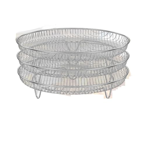 KIFSDLF Barbecue-Tool 3-lagige Air-Fryer-Racks Edelstahl Quadratisch/Rund Air-Fryer-Korb Tablett Stapelbare Dörrgerät Racks Küche Kochen(Round) von KIFSDLF