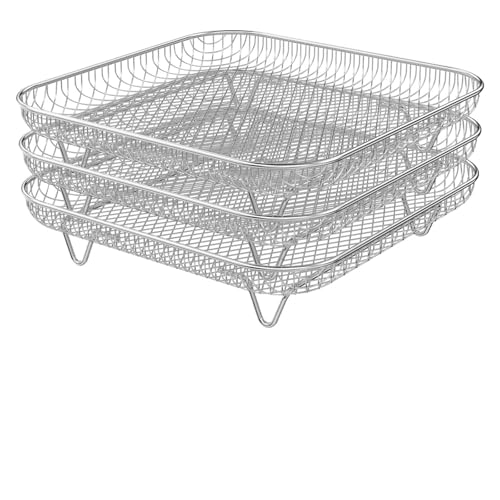 KIFSDLF Barbecue-Tool 3-lagige Air-Fryer-Racks Edelstahl Quadratisch/Rund Air-Fryer-Korb Tablett Stapelbare Dörrgerät Racks Küche Kochen(Square) von KIFSDLF