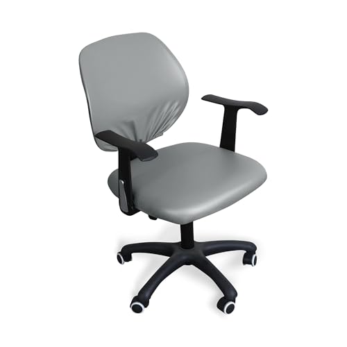 KIFSDLF PU-wasserdichte Bürostuhlbezüge for Geteilte Stühle, einfarbig, Computerstuhlbezug, universeller Stuhlschutz (Sitzbezug + Rückenlehnenbezug)(Grey) von KIFSDLF