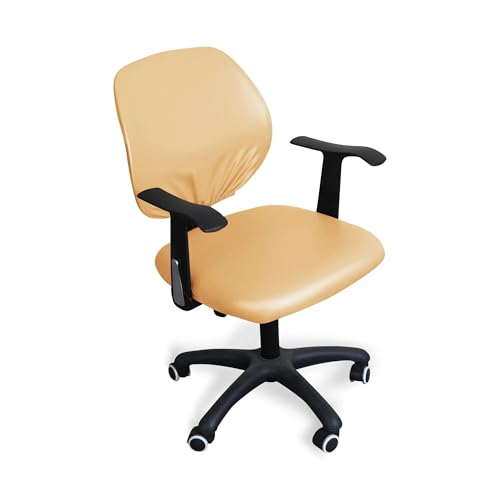 KIFSDLF PU-wasserdichte Bürostuhlbezüge for Geteilte Stühle, einfarbig, Computerstuhlbezug, universeller Stuhlschutz (Sitzbezug + Rückenlehnenbezug)(Light Yellow) von KIFSDLF