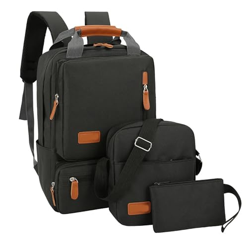 Laptop-Rucksack, 3-teiliges Computer-Rucksack-Set, Umhängetasche, kleine Tasche for Reisen, Schule, Business, Arbeit, Hochschule(Black) von KIFSDLF
